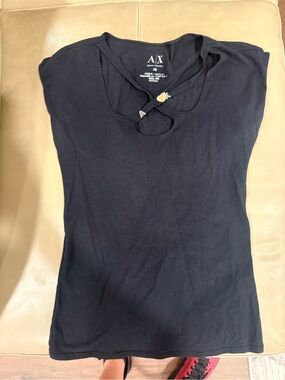 A/X Armani Exchange Black Women's Tank Top with Keyhole Neck